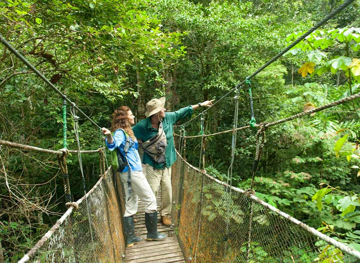 Turistas en puente colgante de la selva Loreto.